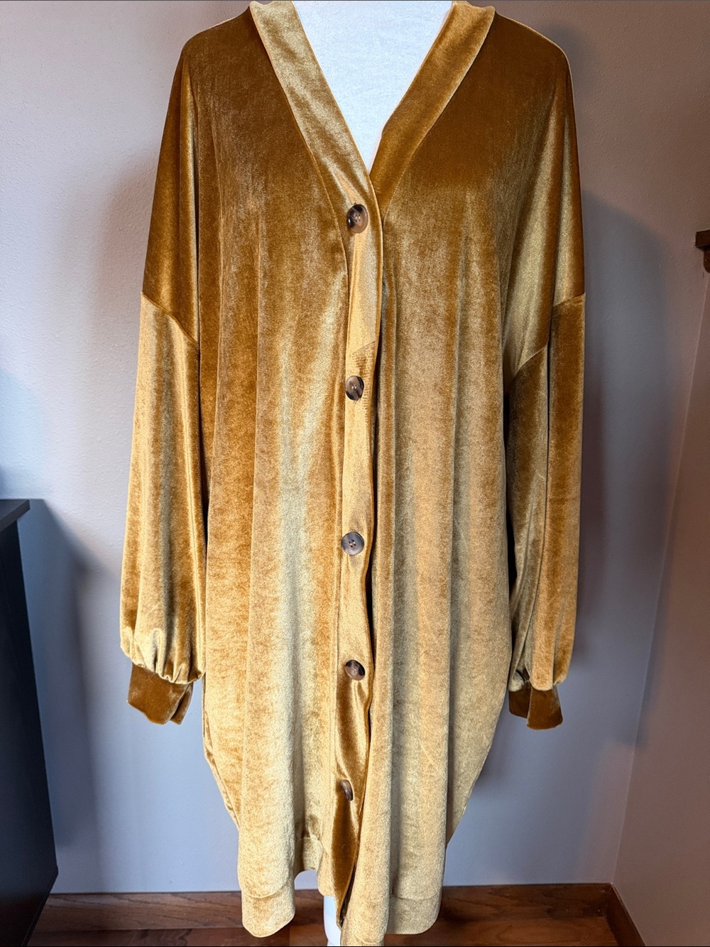 Amaryllis Mustard Gold Velvet Button-Down Shirt